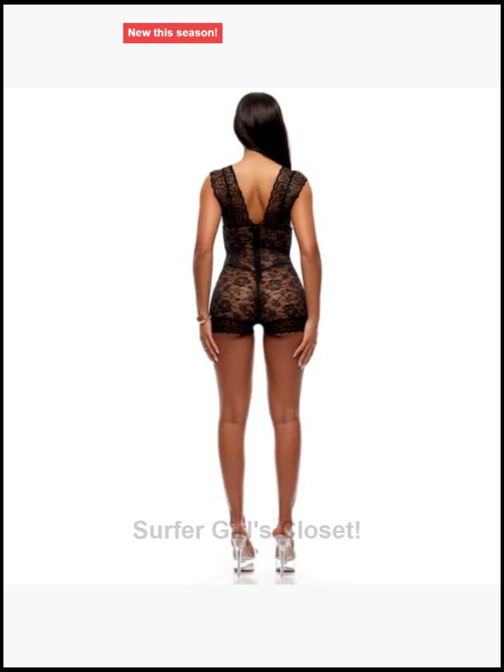 Stretch Lace Romper & G-String Set, 2 Piece, 89% Nylon 11% Spandex - Picture 2 of 3
